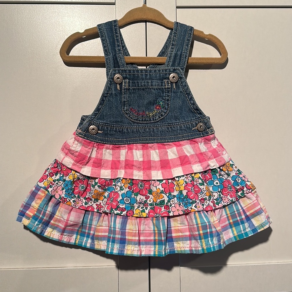 Vintage OshKosh Overall dress. Plaid. Floral. embroidered. 6 months.